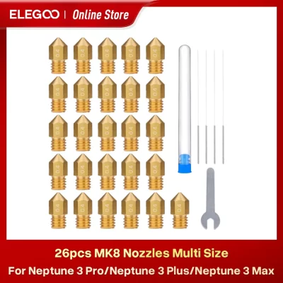 ELEGOO-Bicos de latão de impressora 3D de tamanho múltiplo, bicos Hotend, ferramentas DIY, 0,2mm, 0,3mm, 0,4mm, 0,5mm, 0,6mm, 0,8mm, 1,0mm, 26pcs, MK8