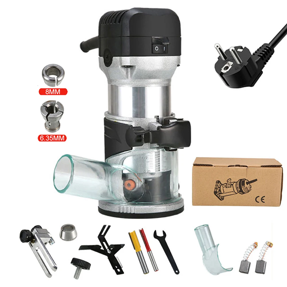 Roteador de madeira elétrico para carpinteiro, fresadora, plugue da UE, fresadora, ferramentas de bricolage, 6 velocidades, 6.35mm, 8mm, 220V, 6 velocidades