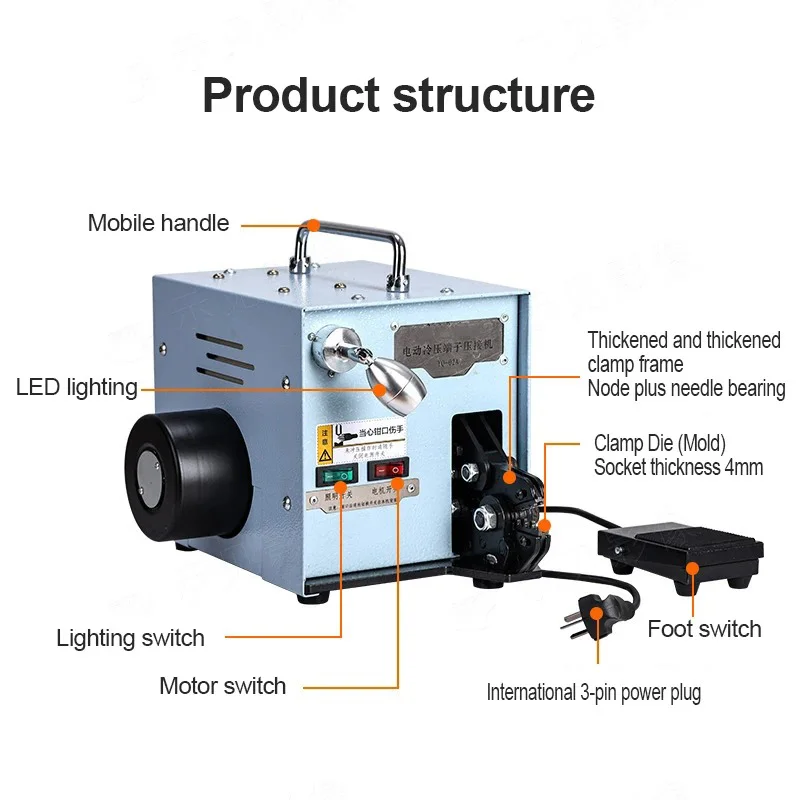 Máquina de friso de terminal elétrico 60w, ferramentas de crimper de terminal nu/isolante/tubular, mandíbulas substituíveis, máquina de friso de fio - Image 6
