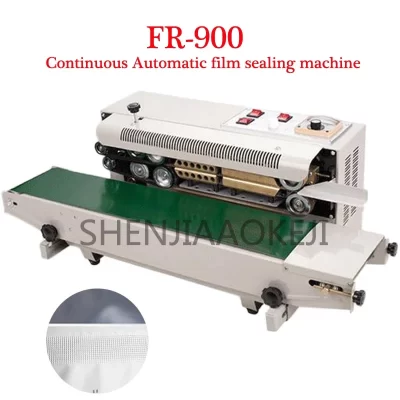 FR-900 selador de banda contínua horizontal imprimível data filme saco automático máquina selagem térmica selador de alimentos 220v/110v