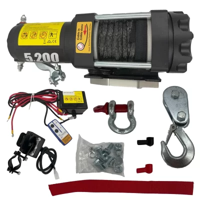 Guincho elétrico para caminhão, capacidade de carga de 5200lb, compatível com jeep, caminhão, suv, corda sintética, guincho de 12v com controle remoto sem fio