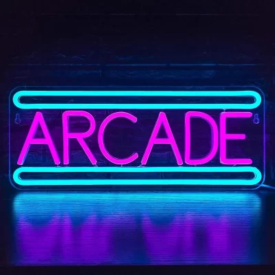 1pc sinais de arcade, sinais de néon acrade para decoração de sala de jogos, luzes de néon de jogo rosa azul led, recreação de sala de jogos de negócios