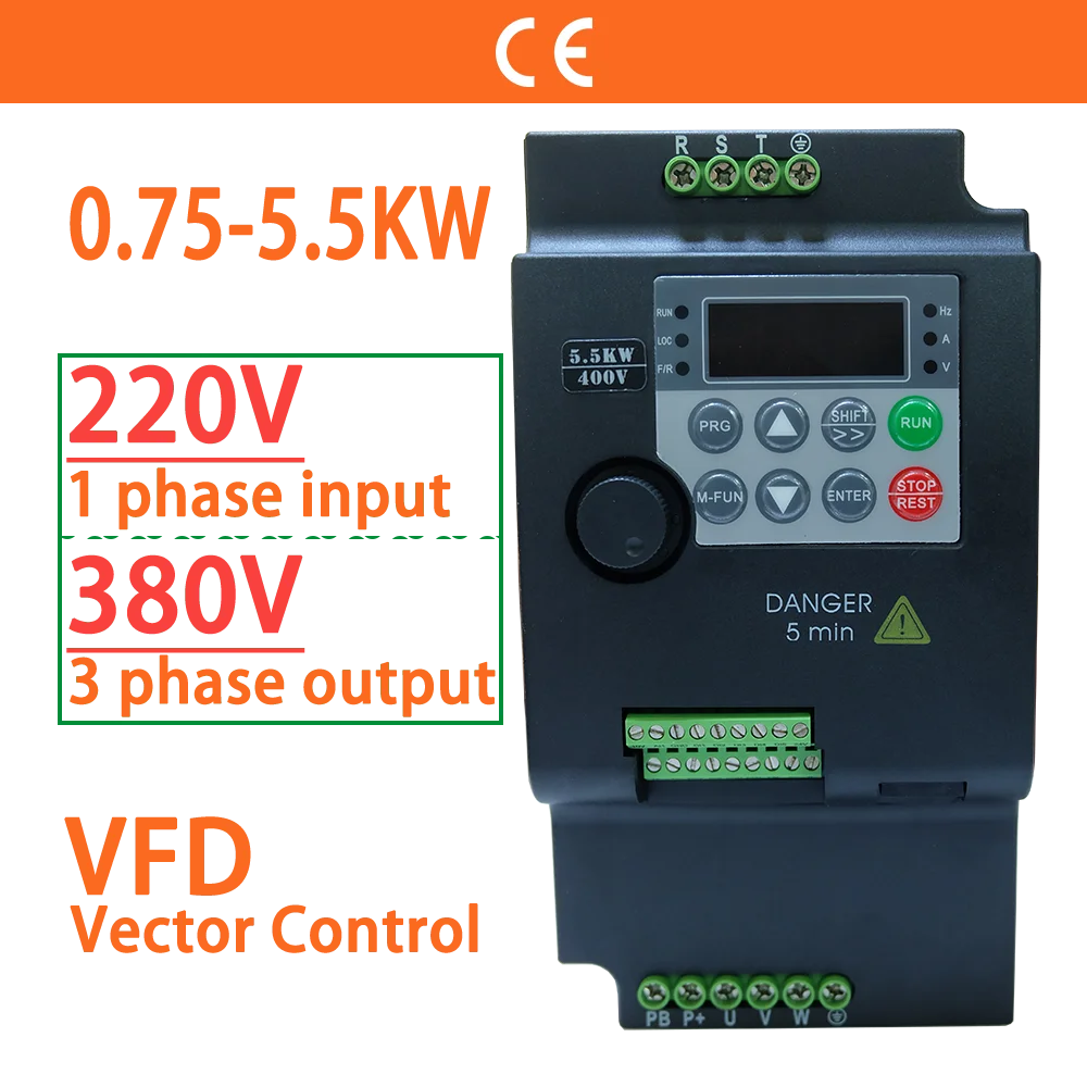 Entrada 220v para saída 380v vfd conversor de frequência variável inversor 0.75/1.5/2.2/3.7/4/5.5 kw controlador de velocidade do motor