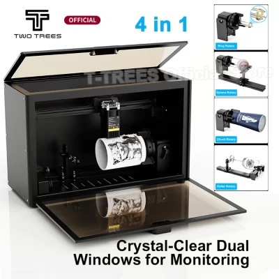 Twotrees fechado gravador a laser cnc roteador ts5 7w máquina de gravação a laser 4 em 1 gravador a laser rotativo para anéis/copo/vidro/bola