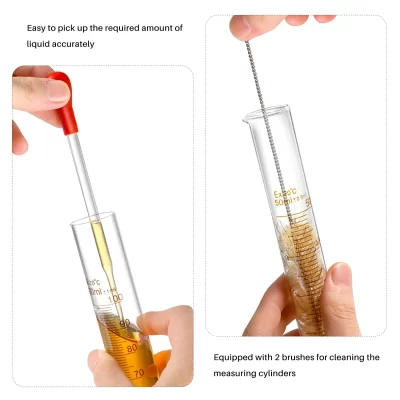 Conjunto de cilindros de medição graduados de vidro ABIY, kit de cilindros de borosilicato premium com 3 pipetas + 2 escovas + 1 haste de agitação