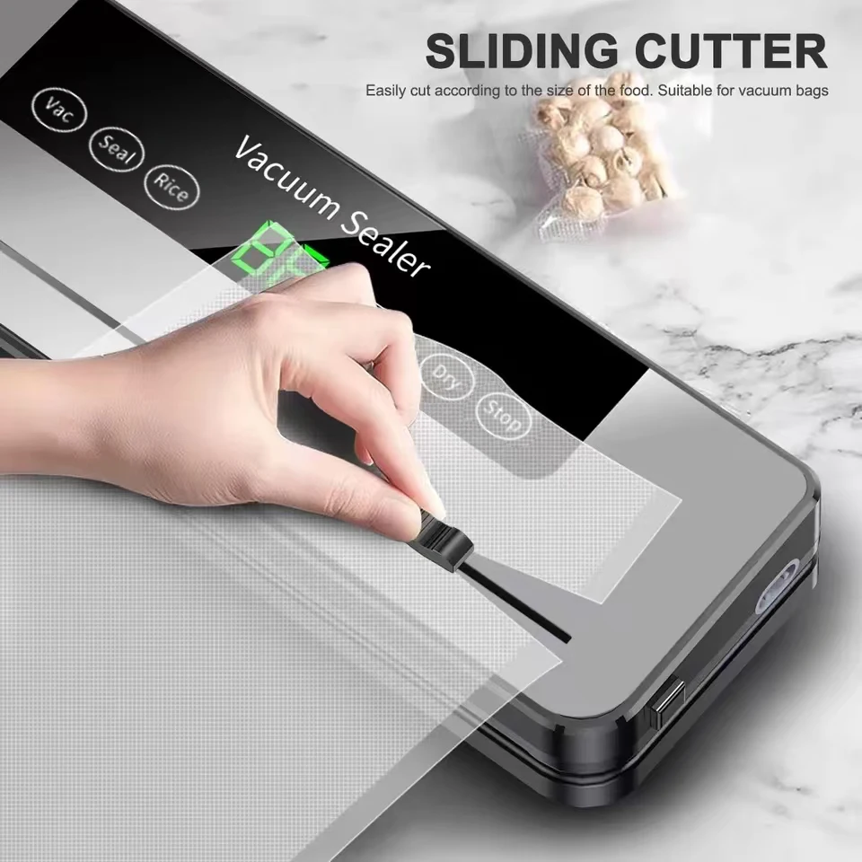 Seladora a vácuo elétrica para armazenamento de alimentos, botão de toque, seco/molhado, cortador embutido, cozinha, selagem de alimentos, máquina de embalagem a vácuo - Image 2