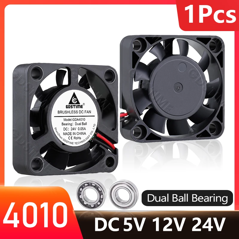 Gdtime 40mm usb cooler dc 5v 12v 24v 40x40x10mm bola dupla mini ventilador de refrigeração 4010 ventilador axial 40mm para impressora 3d, dvr, refrigeração nas