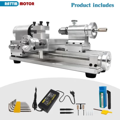 Mini máquina de torno DIY requintada caseira de mesa com mandril K01-50 30W DC 24V Motor
