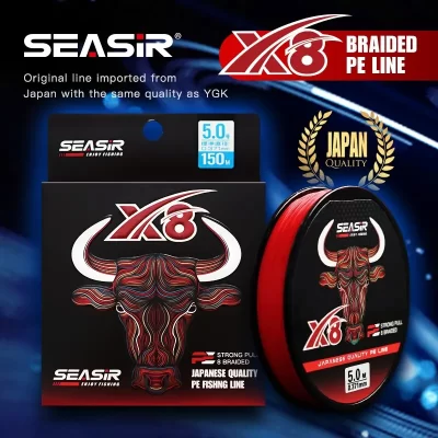 Seasir redbull 8 trançado pe linha de pesca 150m 0.8-5.0 12-50lb japão qualidade multifilamento fios de alta resistência linha principal