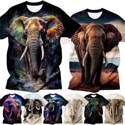 T-shirt de manga curta com elefante 3d impresso, estilo hip-hop, engraçado, moda, legal, tamanho grande, xs-4xl