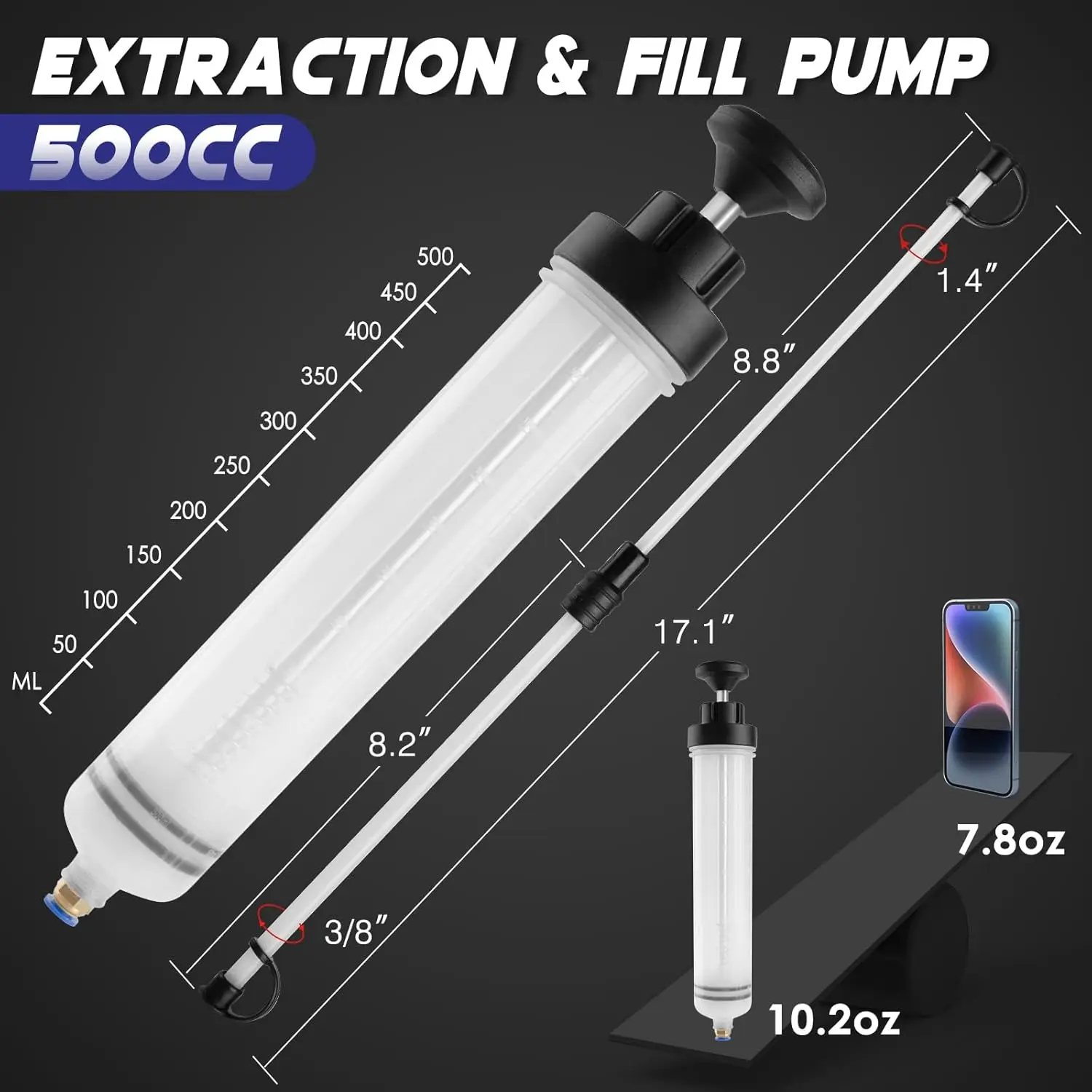 Bomba de seringa do óleo do carro com mangueira, extrator líquido, auto mudança do óleo, grande capacidade, líquido do freio, 1500ml - Image 5