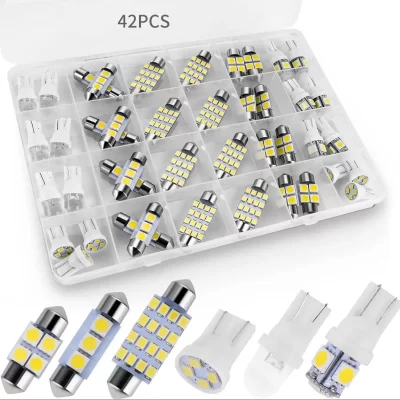 42 peças luzes interiores do carro, super brilhante branco cúpula mapa luzes da cabine traseira conjunto de lâmpada, de3175 t10 31mm 41mm 194 lâmpada led