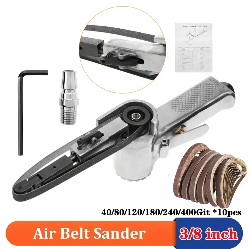 3/8 Inch Air Belt Sander Pneumatic Sanding Buffing Tools 10mm Air Belt Grinder Pneumatic Belt Sander for Air Compressor