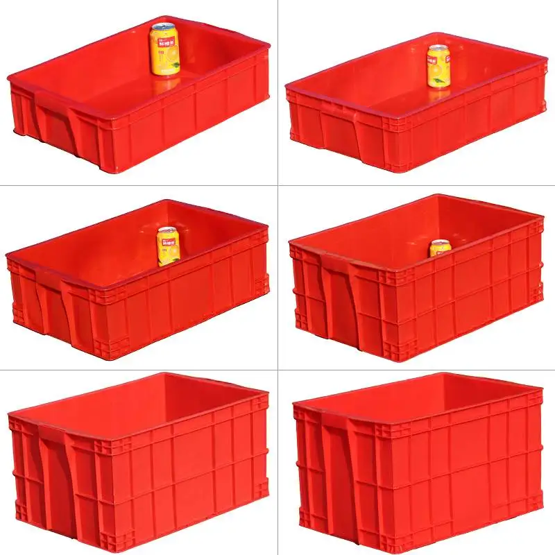 Caixa de armazenamento retangular de plástico vermelho, grande caixa de armazenamento com tampa, caixa de armazenamento industrial, cesta de plástico