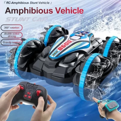 Carro anfíbio rc com controle remoto, veículo dublê, dupla face, condução, drift, carros rc, brinquedos ao ar livre para meninos, presente das crianças