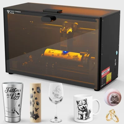 Máquina de gravação a laser Twotrees TS5-7W, com tambor giratório, máquina de gravação CNC, corte de metal, corte de madeira