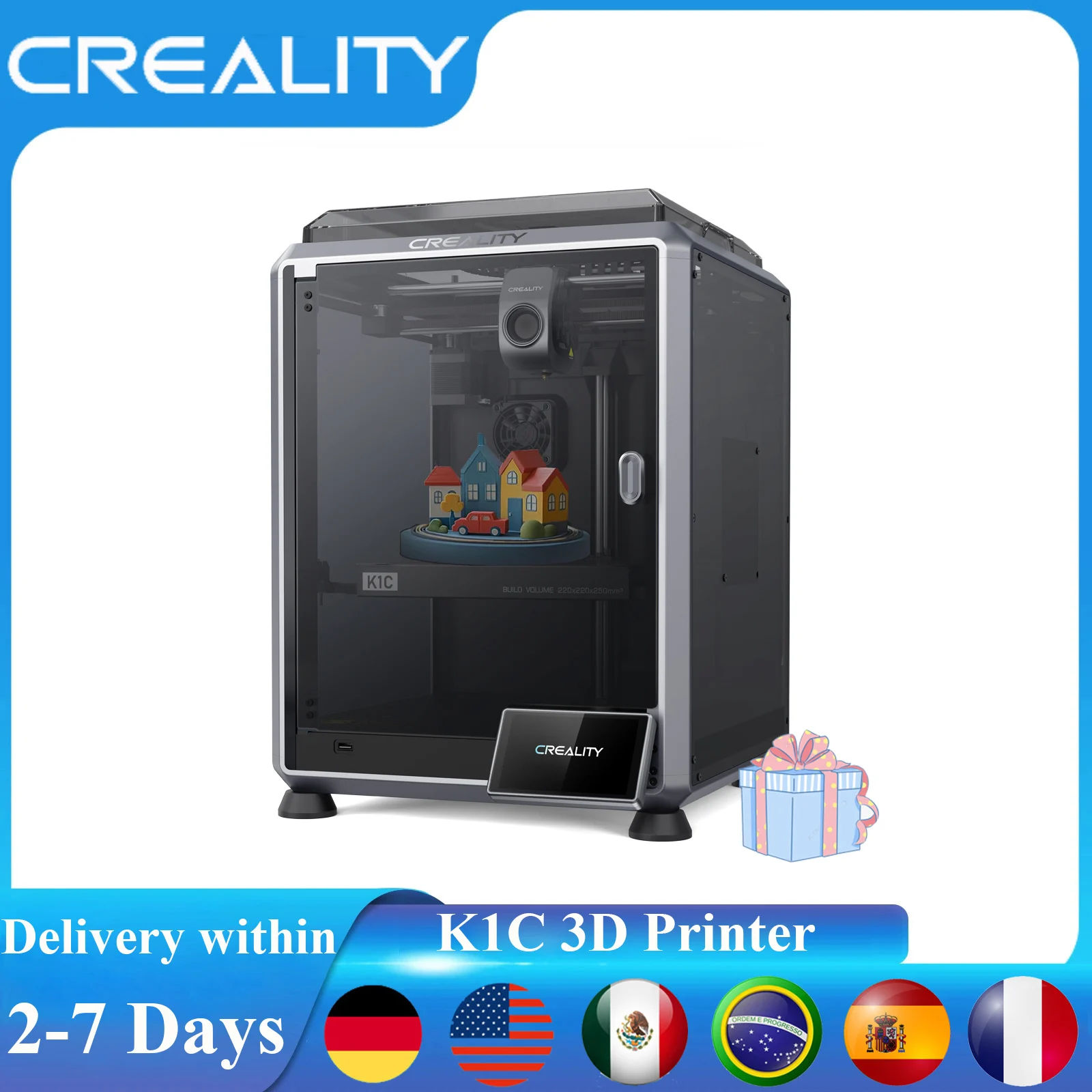 Creality k1c impressora 3d com câmera ai 600 mm/s impressão de alta velocidade auto nivelamento fibra de carbono preenchido impressora extrusora totalmente metálica