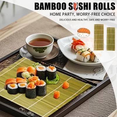 1 pçs sushi bambu esteira de rolamento cozinha diy japonês sushi fabricante ferramentas rolo sushi bambu verde natural mão fabricante sushi ferramentas
