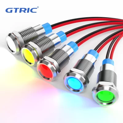 Gtric led luz indicadora de metal 5 peças lâmpada de sinal interruptor de fios piloto 6/12/24/36/110/220v fio conectar vermelho amarelo azul verde branco