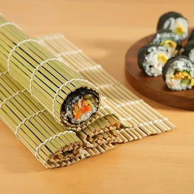 Esteira quadrada de sushi, esteira de sushi de bambu natural, esteira de rolamento de sushi de bambu verde, kit de fabricação de sushi, cego para cozinha