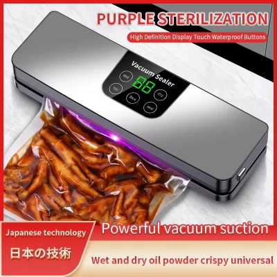 Máquina seladora a vácuo elétrica, vedação de embalagens de alimentos secas/úmidas para manter botões de toque fresco, display digital, limpeza removível