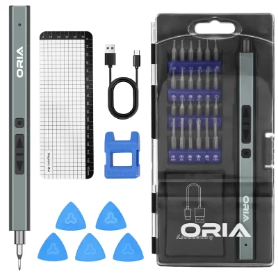 Oria-Conjunto De Chave De Fenda Elétrica Sem Fio, Chave De Fenda De Precisão De Potência, Kit De Ferramentas De Reparo Para Câmera E Relógio Do Telefone, 33 em 1, 24 Bits