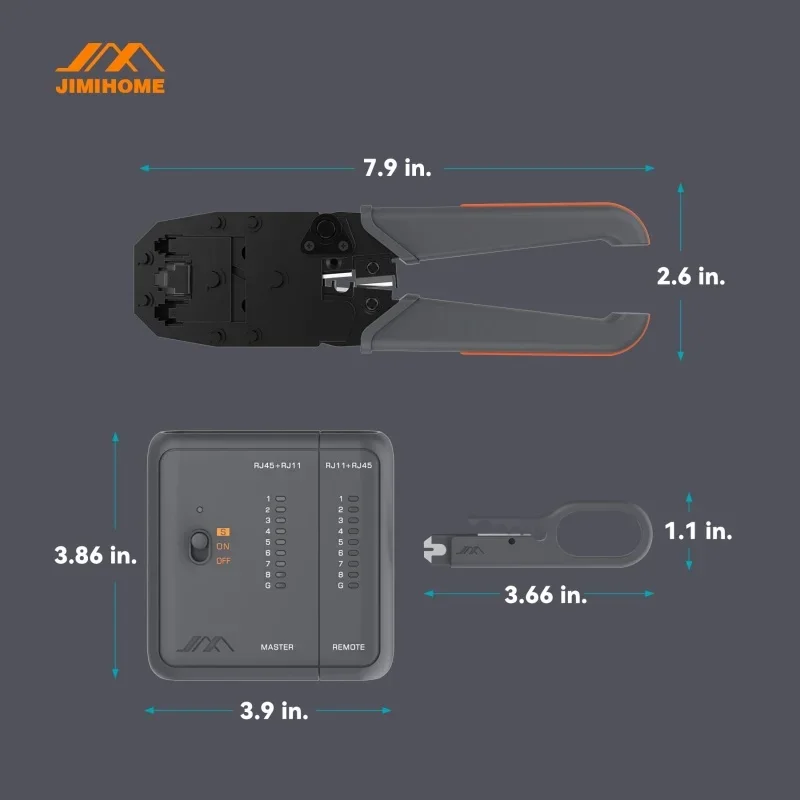 Jimihome tudo-em-um catraca modular crimper led luz testador de cabo de rede conectores rj45 conjunto de ferramentas de serviço de rede doméstica - Image 5