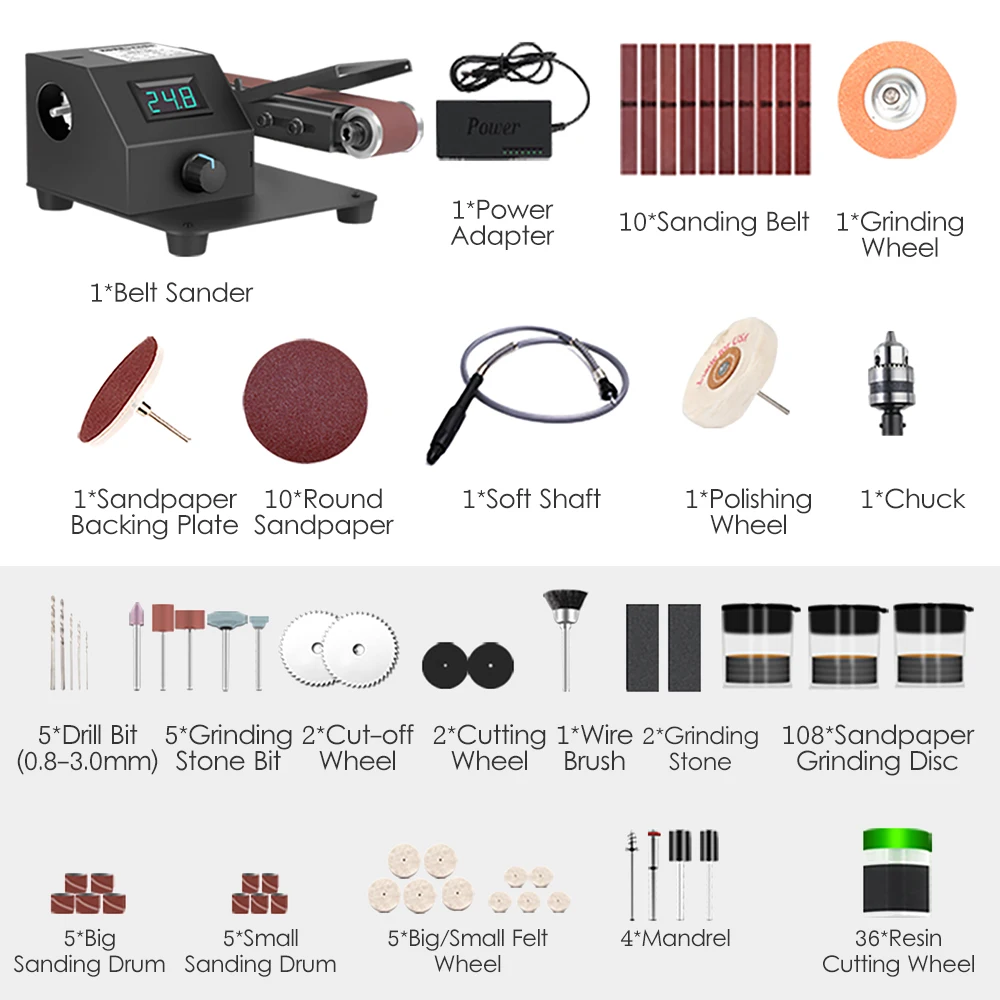 Mini Belt Sander Electric Sanding Polishing Grinding Machine 775 Motor Stepless Speed Multifunction Grinding Tool Set 350W/250W - Image 6