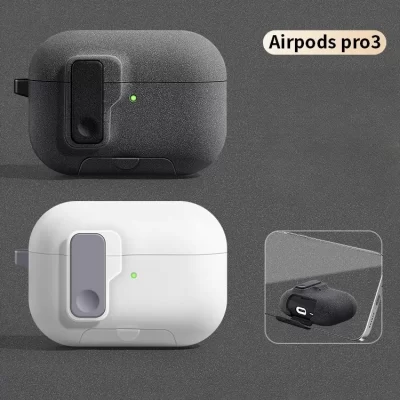 2025 novo para airpods pro 3 suporte do telefone caso capa magnética bloqueio automático tpu à prova de choque manga protetora com gancho para airpods pro3