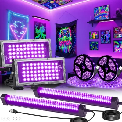 50leds luz preta uv e tubo de 40leds e 98.43 Polegada luz de tira preta brilho festa halloween iluminação de palco pintura corporal cartaz