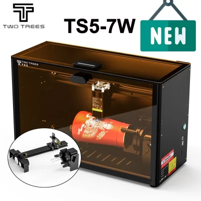 Twotrees ts5 7w máquina de gravação a laser com rolo rotativo para gravador a laser para copos de água, artesanato curvo, garrafas de vinho