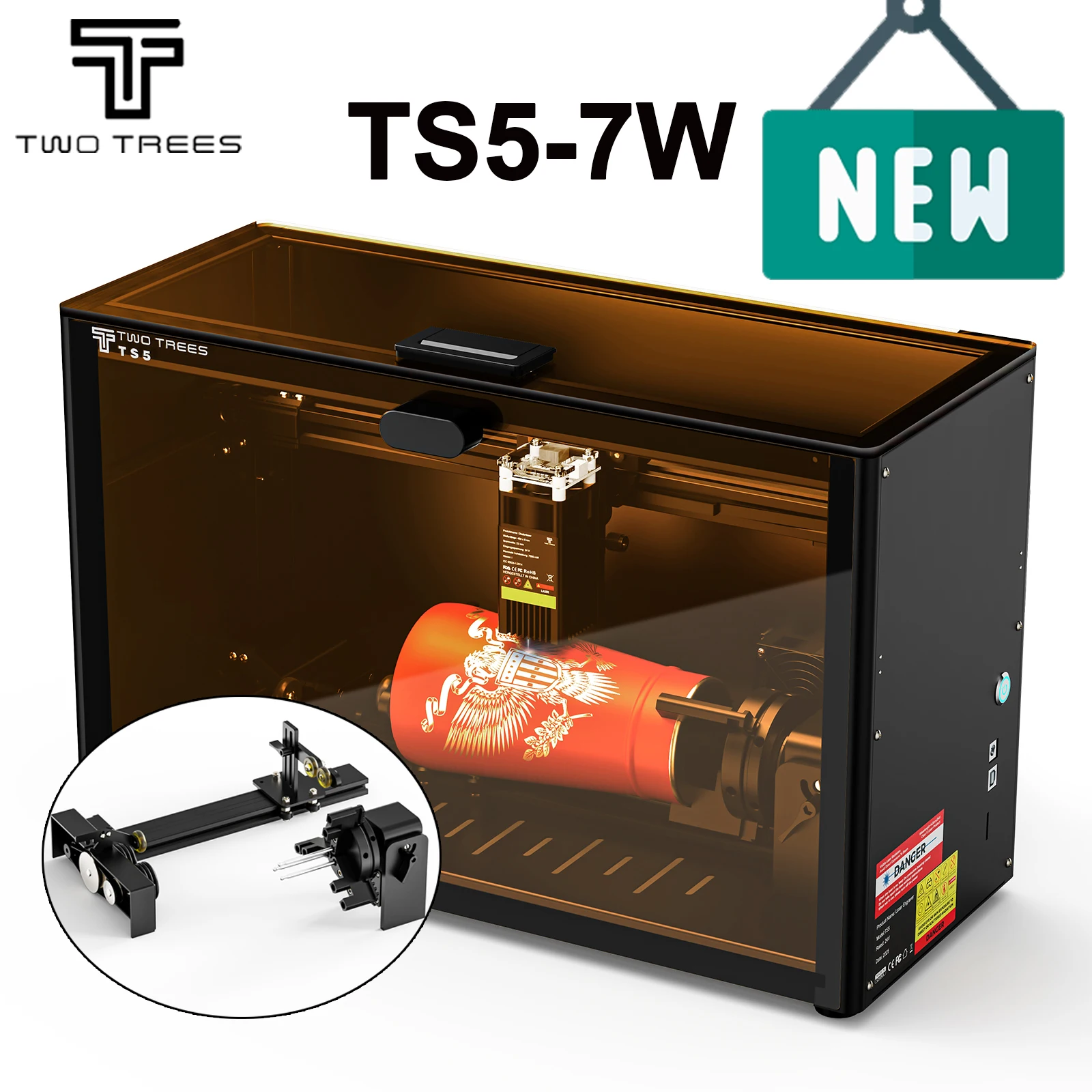 Twotrees ts5 7w máquina de gravação a laser com rolo rotativo para gravador a laser para copos de água, artesanato curvo, garrafas de vinho