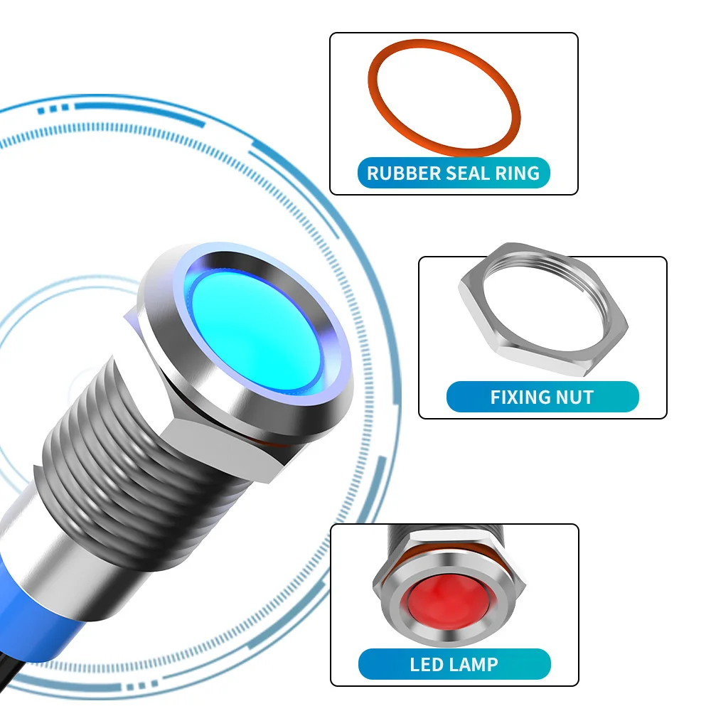 Gtric led luz indicadora de metal 5 peças lâmpada de sinal interruptor de fios piloto 6/12/24/36/110/220v fio conectar vermelho amarelo azul verde branco - Image 4