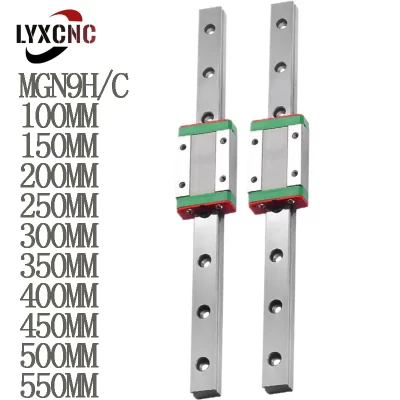 Guia 9mm MGN9 2pcs MGN Guia Linear + 2pcs MGN9H/C Bloco L = 450 500 550 100 150 200 250 300 350 400 milímetros Em Miniatura Trilho Linear Deslizou