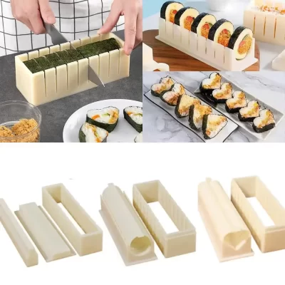 Kit de equipamentos para fazer sushi, plástico, kimap, rolos de sushi, molde circular de arroz, formato de coração, molde quadrado, conjunto de ferramentas para fazer sushi