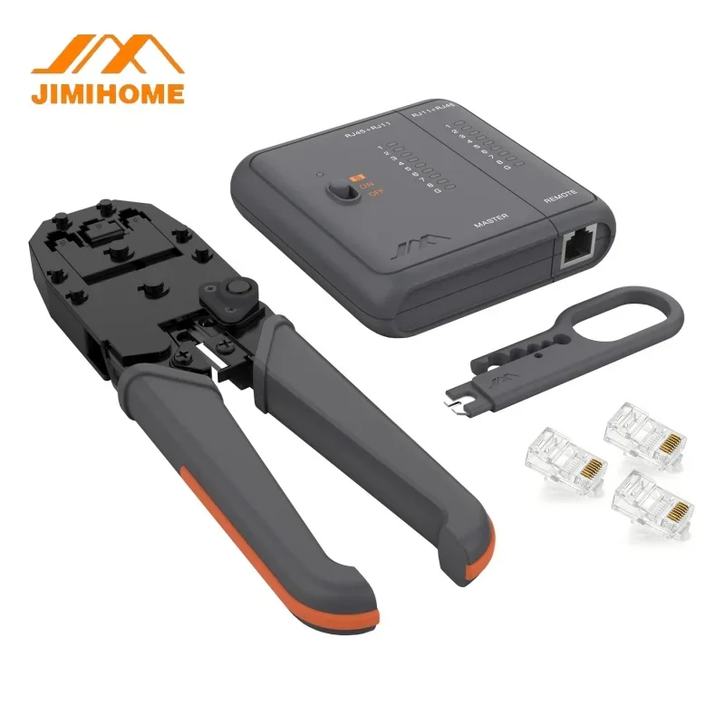 Jimihome tudo-em-um catraca modular crimper led luz testador de cabo de rede conectores rj45 conjunto de ferramentas de serviço de rede doméstica
