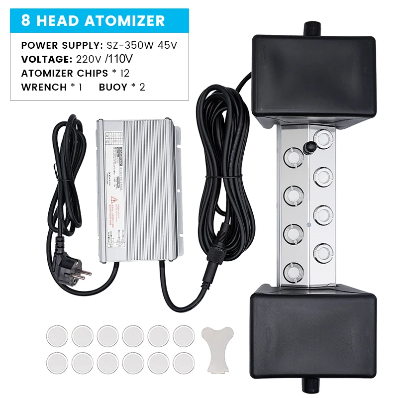 Ultrasonic Umidificador Névoa Maker, 8 Head Fogger Machine, 110V 220V, Fonte de alimentação à prova d'água, Fog Sprayer Generator