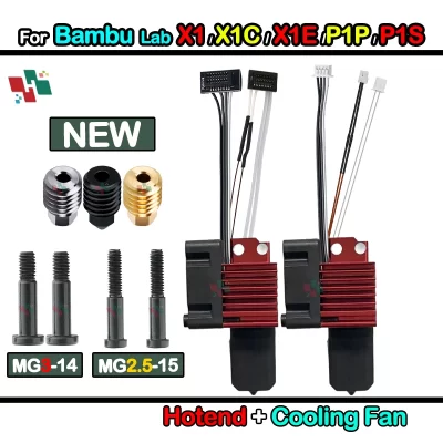 Atualizar Bambu Lab P1P/P1S Bico de cobre de latão endurecido 0.2/0.4/0.6/0.8mm Hotend de metal com ventilador de resfriamento para impressora 3D X1/X1C