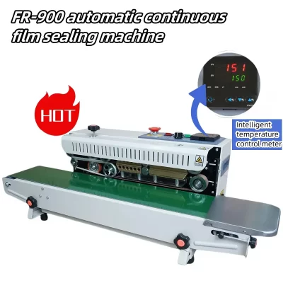 Sacos de alimentos máquina de selagem contínua automática máquina de embalagem de filme plástico equipamento selador adicional impressão data FR-900