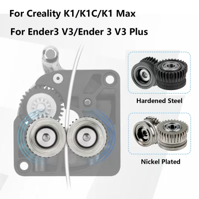 Engrenagem de transmissão de filamento de engrenagem extrusora de metal k1c para creality k1 max/k1 engrenagem extrusora banhada a níquel peça de impressora 3d de alta dureza