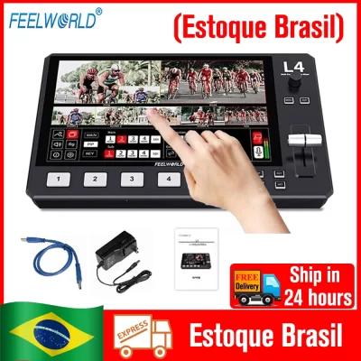 (DO Brasil) FEELWORLD L4 10.1 inch Camera Video Mixer Switcher Touch Screen Video Switcher Multi Monitor For Video