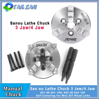 Sanou chuck 3/4 mandíbula mini diy torno de madeira auto-centralização K01-80B K01-100B/ K02-80B K02-100B m14 * 1 rosca com conector de 11-19mm