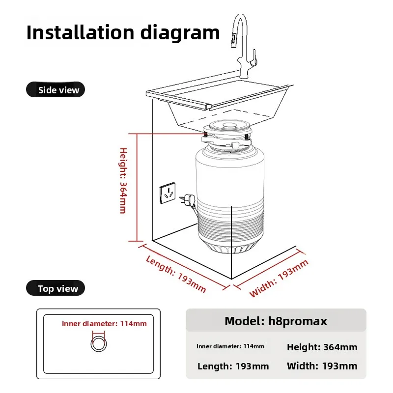 Triturador automático de resíduos alimentares H8PROMAX Moedor de lixo de cozinha com entrada automática de água - Image 5