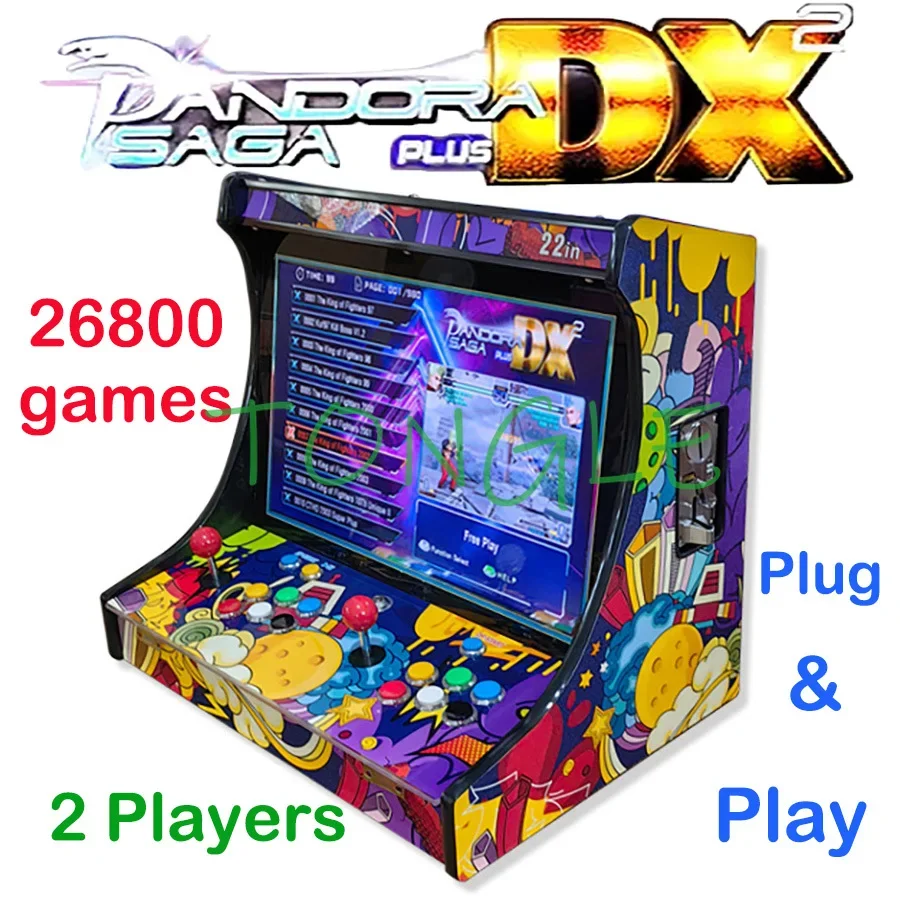 Console de videogame arcade para 2 jogadores, 22 espaços, lcd, bartop, construir com saga pandora dx 26800 em 1, aceitador de moedas, botão de joystick para tv