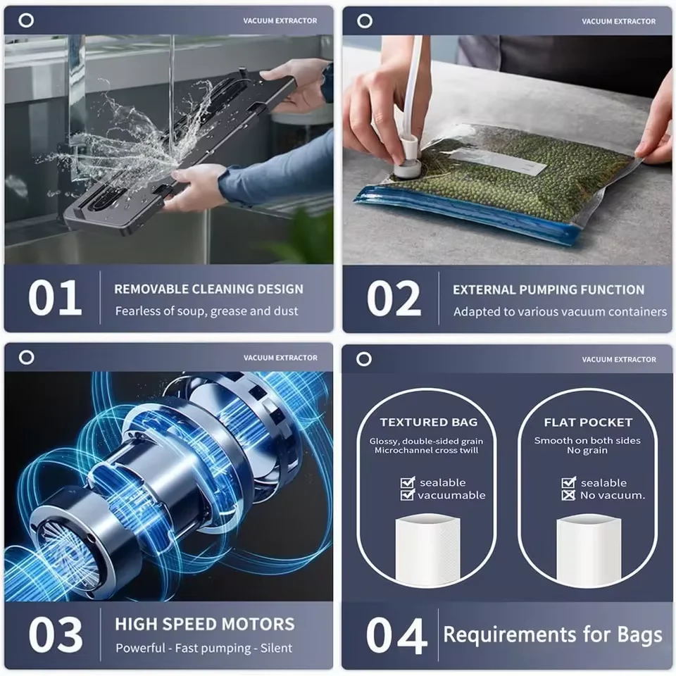 Seladora a vácuo elétrica para armazenamento de alimentos, botão de toque, seco/molhado, cortador embutido, cozinha, selagem de alimentos, máquina de embalagem a vácuo - Image 5