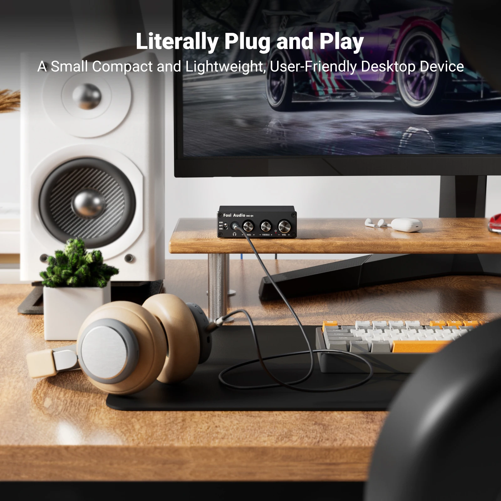 Fosi Audio Q4 Mini Stereo Gaming USB DAC & Headphone Amplifier Audio Converter Adapter for Home/Desktop Powered/Active Speakers - Image 3
