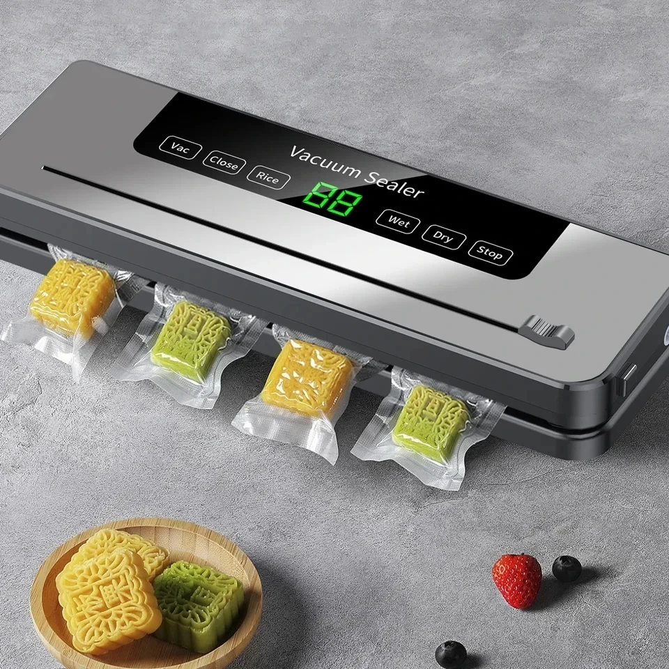 Seladora a vácuo elétrica para armazenamento de alimentos, botão de toque, seco/molhado, cortador embutido, cozinha, selagem de alimentos, máquina de embalagem a vácuo - Image 4