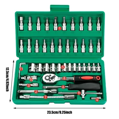 46 pçs ferramentas da família 1/4 polegada conjunto de chave catraca kits de ferramentas mecânicas para reparação automóvel hous com soquetes métricos hex bit soquete conjunto