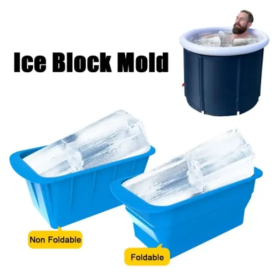 Molde de bloco de gelo reutilizável Dobrável Extra grande com tampa Molde de grade de gelo grande Caixa de gelo do silicone do banho de gelo