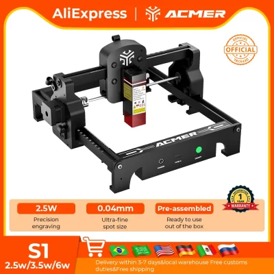ACMER S1 Mini Máquina de gravação e corte a laser de alta precisão portátil CNC Máquina ferramenta para madeira compensada couro acrílico vidro